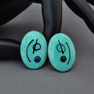 Modernist Blue Earrings Screw-Backs, Blue Enamel Copper Oval Earrings Screw Back, Mid Century Modern