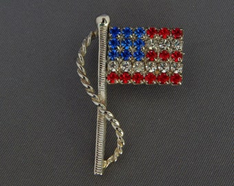 Pin de la bandera estadounidense, pin patriótico del 4 de julio, broche de la bandera estadounidense roja, blanca y azul, con diamantes de imitación
