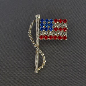 American Flag Pin, Fourth of July Patriotic Pin, American Flag Brooch Red White and Blue, Rhinestones