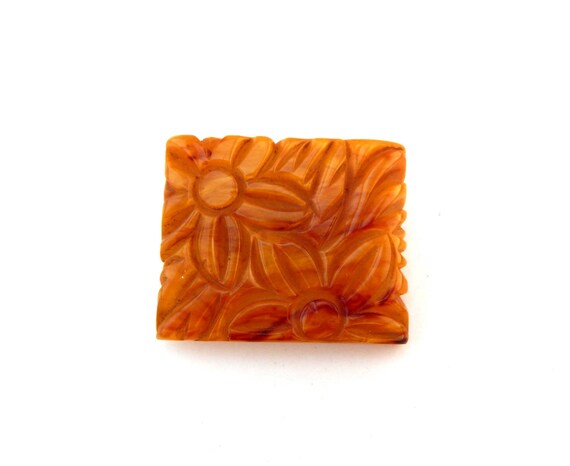 Carved BAKELITE Pin, Marbled Butterscotch Bakelit… - image 4
