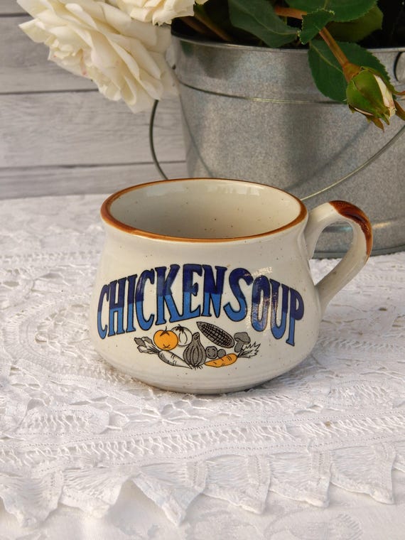 Vintage Chicken Soup Mug Beige Speckled Stoneware Cup Chicken Etsy