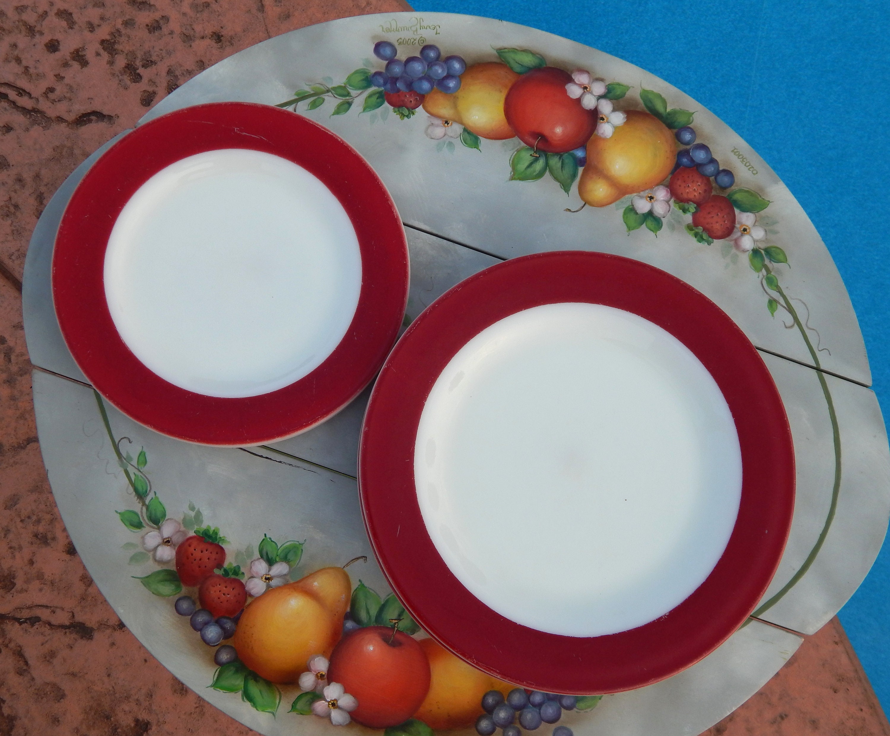 Vintage PYREX Plates Burgundy Red Band, Discontinued Pattern - Etsy