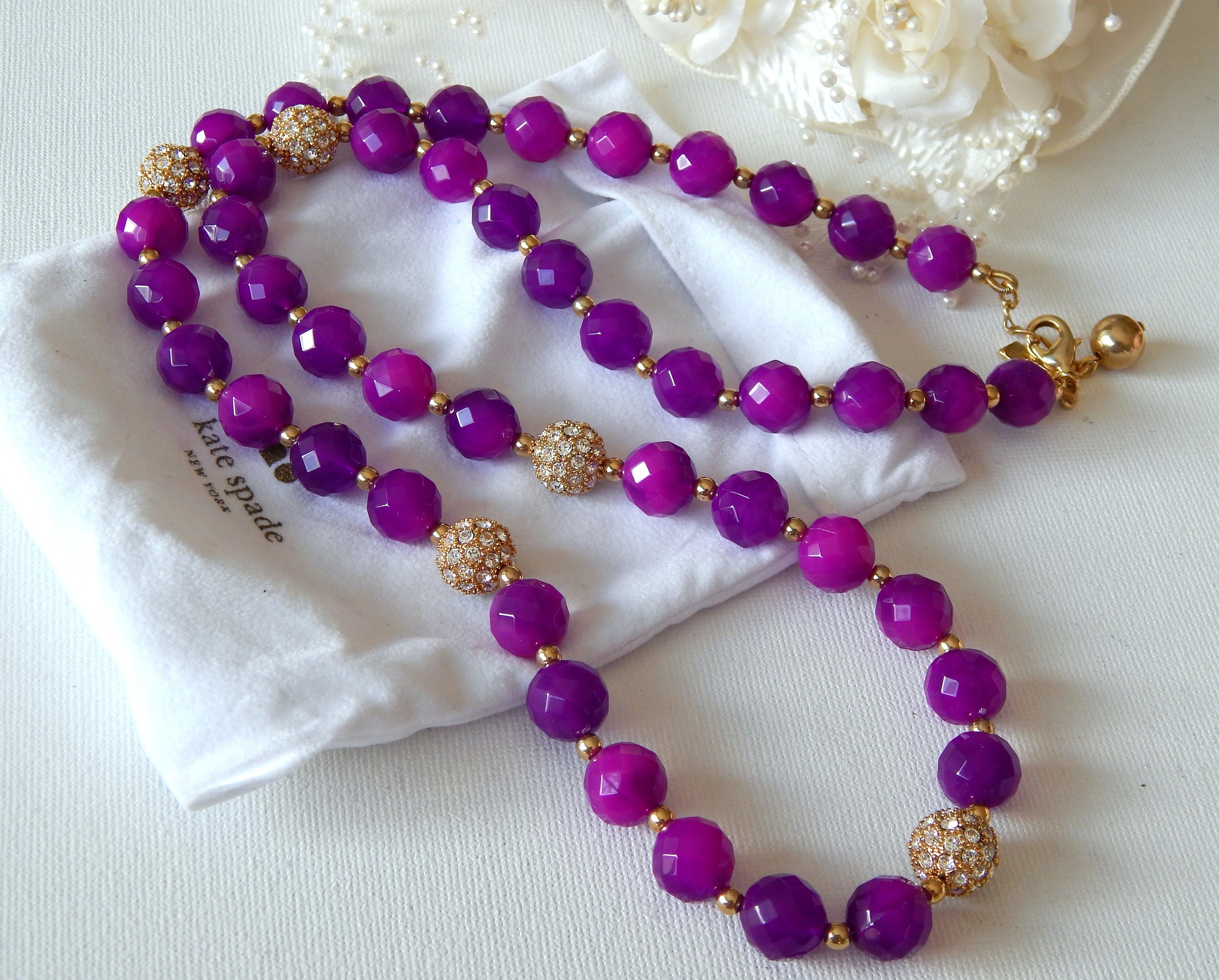 Kate Spade Necklace Purple and Gold Beaded Necklace With - Etsy Australia
