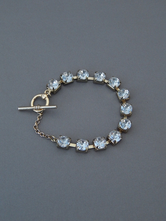 Rhinestone Bracelet, Toggle Bracelet Large Clear … - image 1
