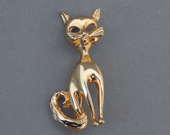 Vintage Katzennadel, goldfarbene Katzenbrosche, goldene Katzennadel, figürliche Anstecknadel, Tiernadel, Geschenk für Katzenliebhaber