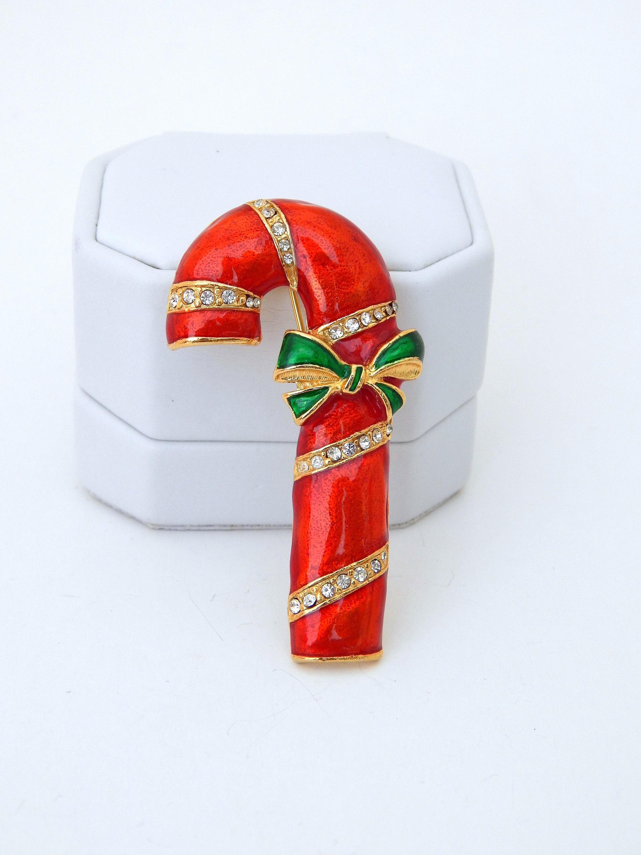 Candy Cane Pin, Rhinestone Enamel Big Candy Cane Pin, Red Green Candy ...