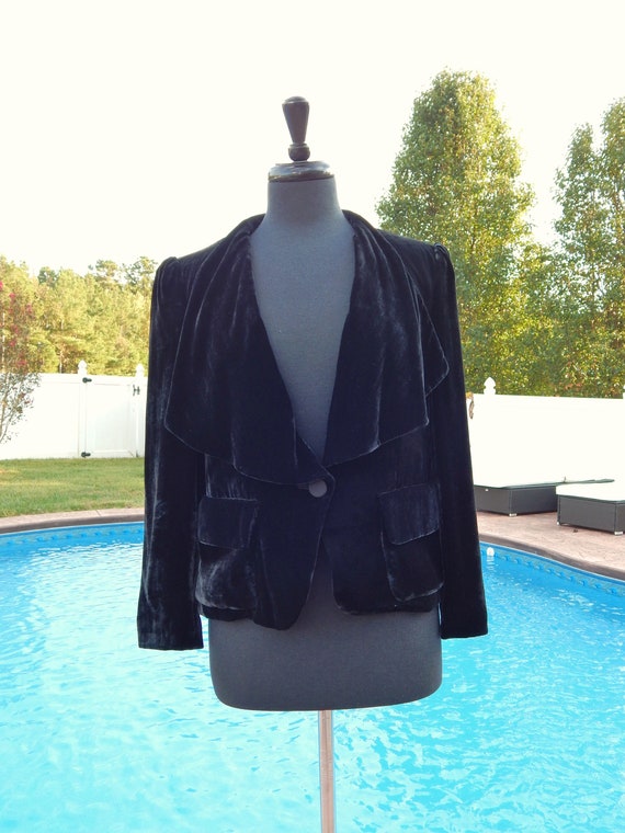 DKNY Black Velvet Blazer Size 8, Womens Black Vel… - image 7