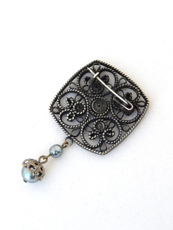 Filigree Pin Cannetille Art Deco, Square Silver F… - image 4