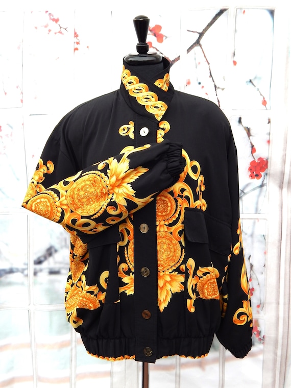 MONALIZA Bomber Jacket Baroque Print Black and Go… - image 1