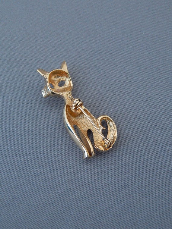 Vintage Cat Pin, Gold Tone Cat Brooch, Golden Cat… - image 5