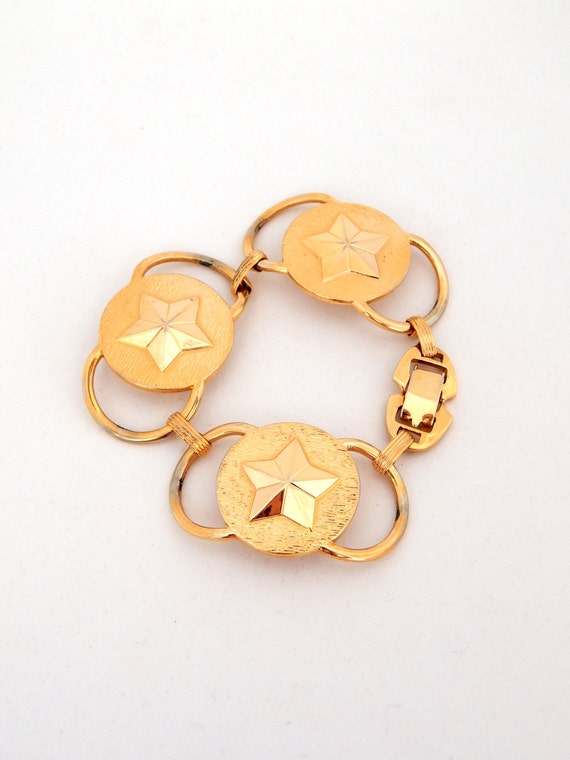 Gold Star Bracelet Sarah Coventry MILITARY BRASS … - image 2