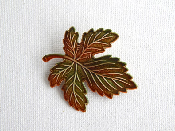 Enamel Leaf Pin Brooch, Brown Orange/Green Pink/P… - image 5