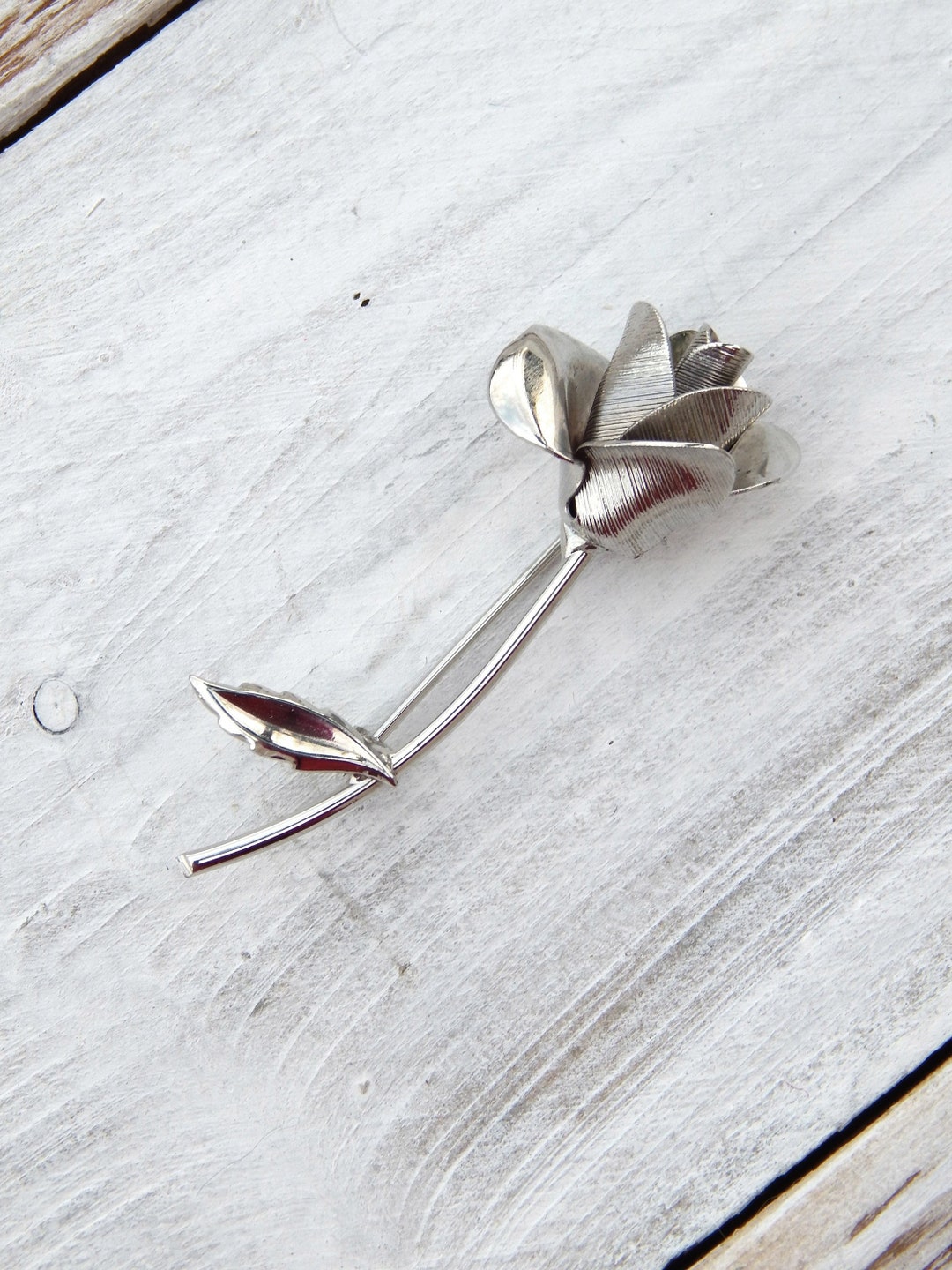 Silver Rose Pin, Flower Pin Silver Tone, Whimsical Flower Brooch ...
