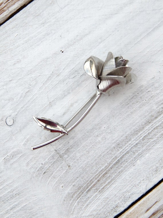 Silver Rose Pin, Flower Pin Silver Tone, Whimsical