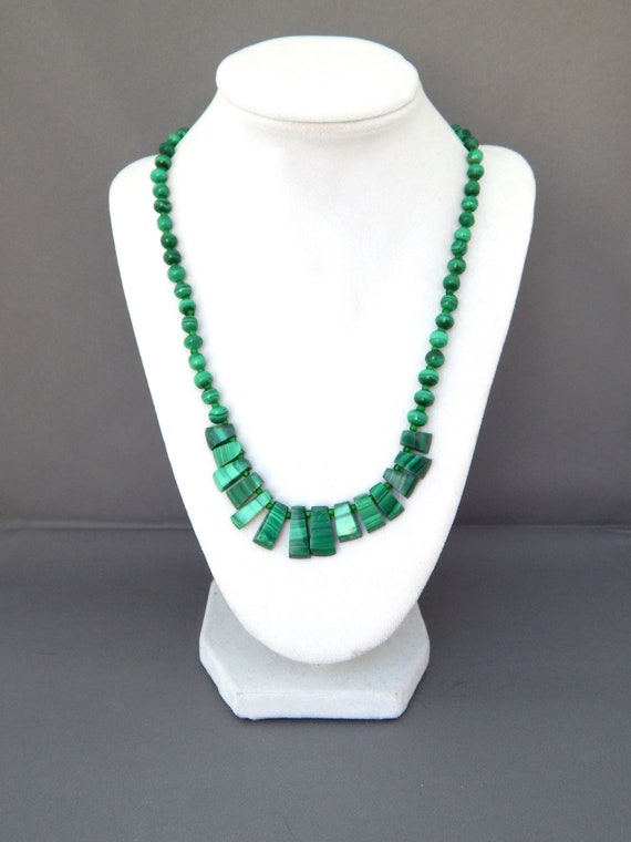 Vintage Malachite Necklace, Beaded Malachite Neckl