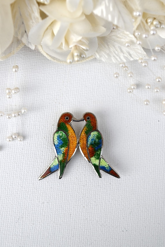 JERONIMO FUENTES Lovebirds Pin, Taxco Mexico Sign… - image 1