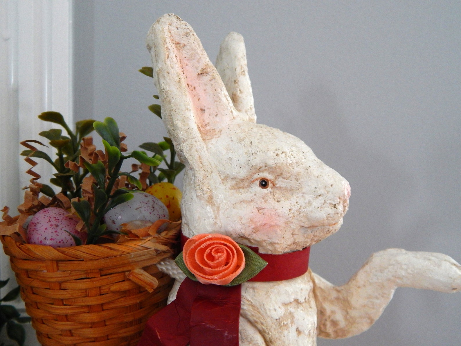 Vintage Paper Mache Easter Bunny With Egg Basket Rustic Etsy