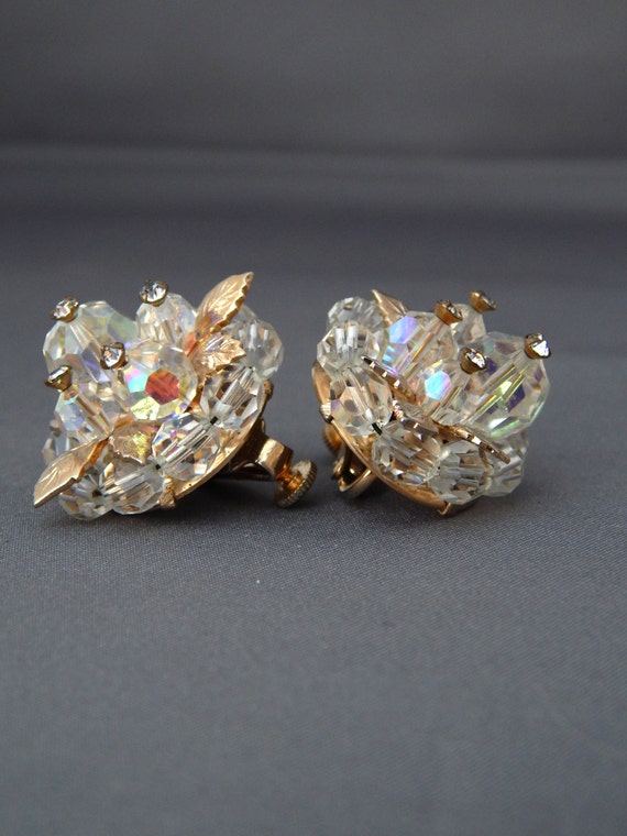 VENDOME Crystal Earrings, Vintage Crystal Cluster… - image 3