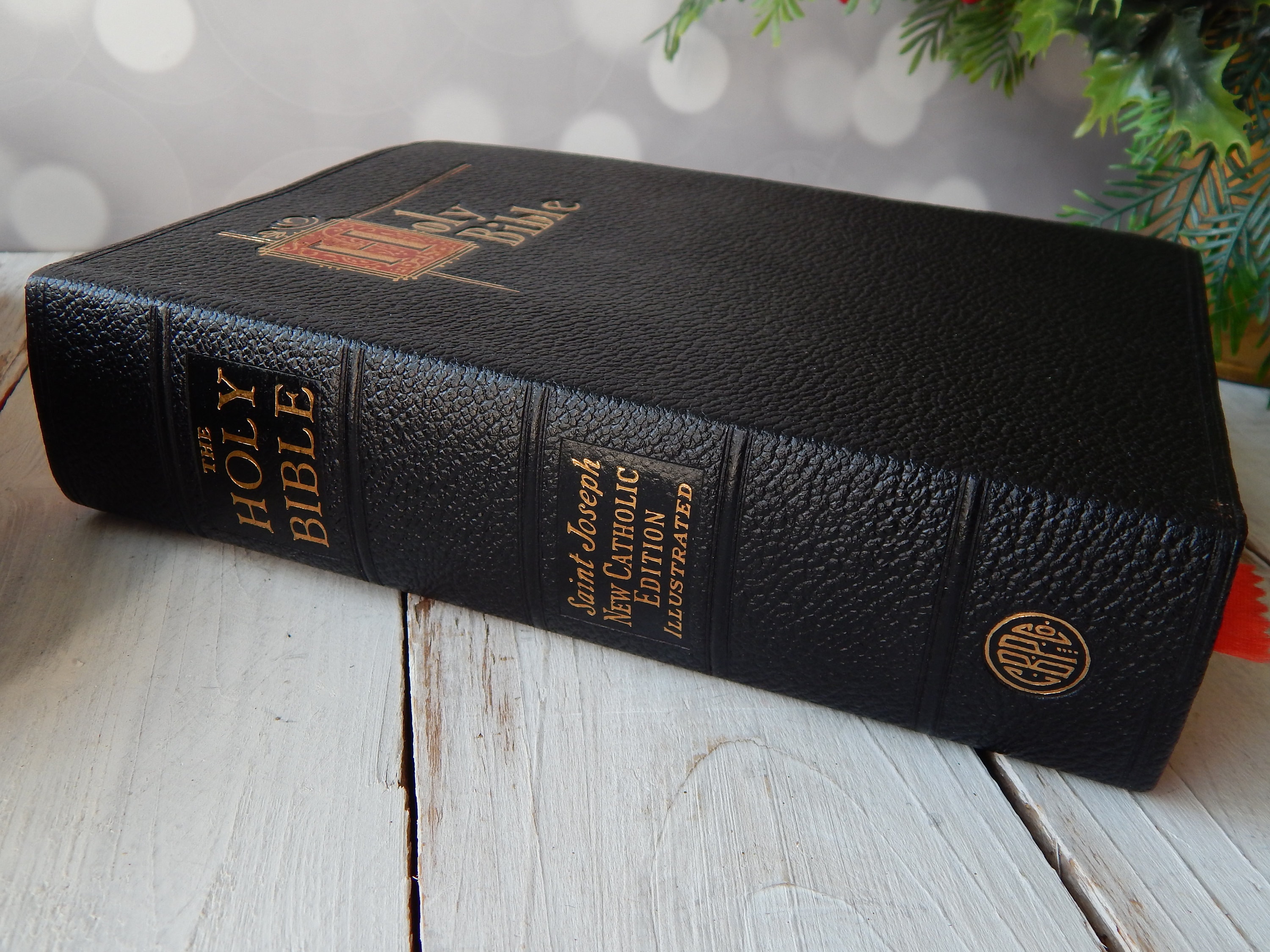 Vintage Bible Leather Bound Illustrated, 1962 St Joseph New