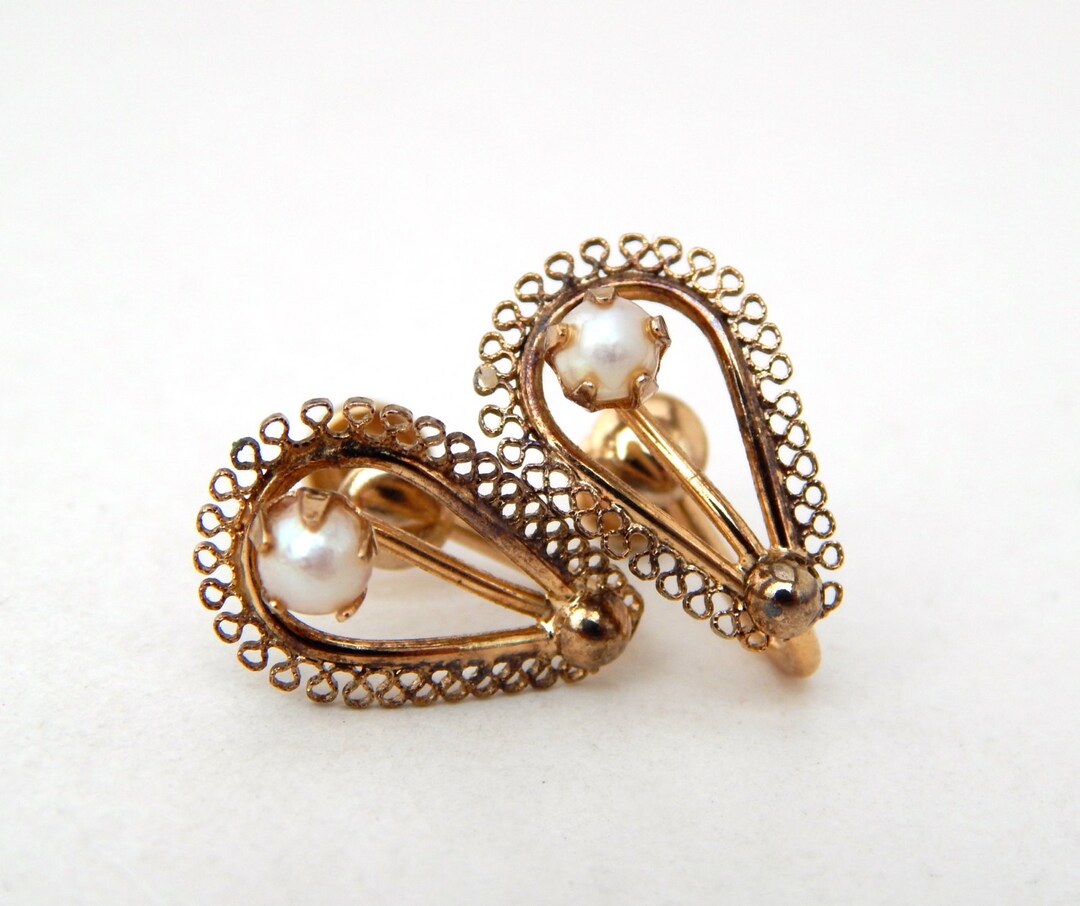 Earrings 12K Gold Filled Pearl Vintage Screw Back Earrings, 12K GF
