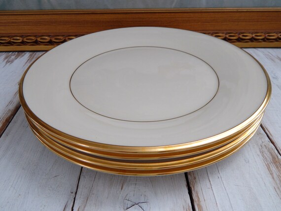LENOX ETERNAL Dinner Plates Set of 4 Ivory White Gold Trim, Lenox