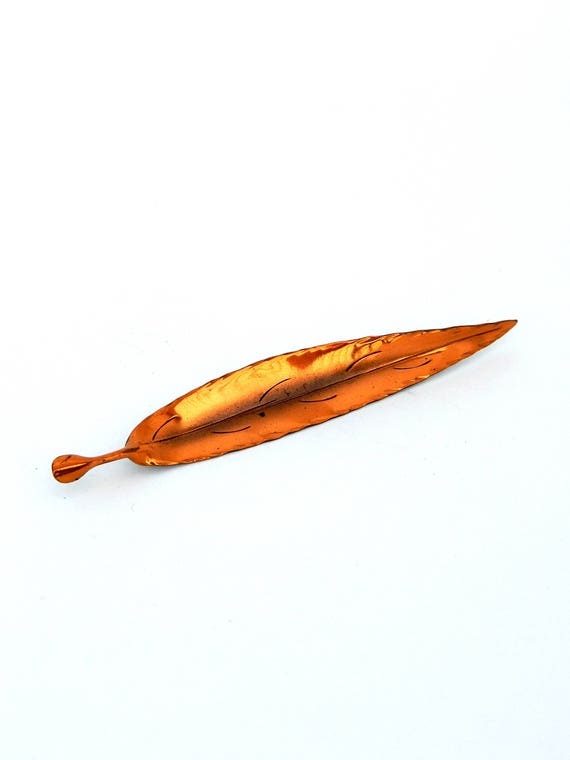 Copper Leaf Pin Stuart NYE, Large Long Leaf Brooch