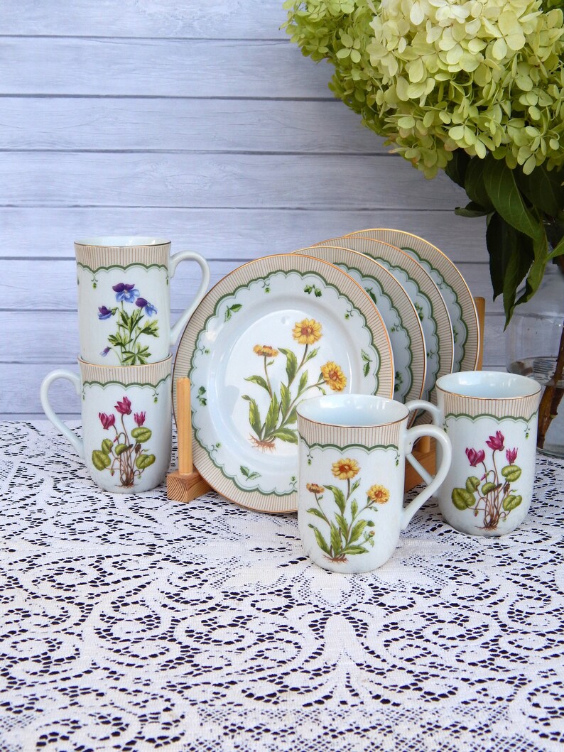 Botanical Plates Cups BRIARD Victorian Gardens Salad Etsy