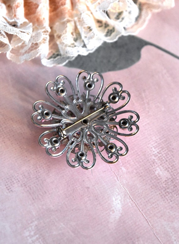 Pink Enamel Pin, Rhinestone Enamel Flower Pin, Pi… - image 5