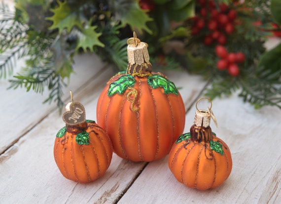 Glass Pumpkin Ornaments Set of 3 Vintage Christmas Etsy Canada