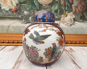 Chinoiserie Ginger Jar Prunus Jar, Hand Painted Birds Porcelain Vase with Lid, Hand-Painted Urn