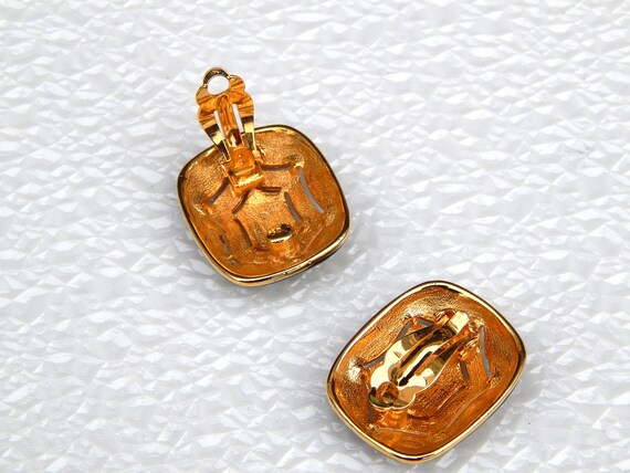 Black Enamel Earrings Clip-Ons, Rectangular Black… - image 3