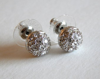 Boucles d'oreilles orbe en cristal Swarovski, logo cygne, clous ronds en cristal argenté, boucles d'oreilles pour mariage