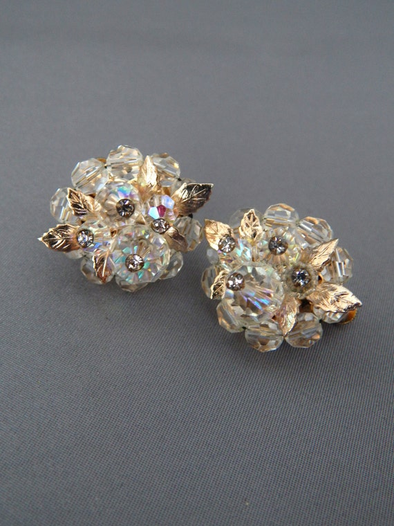 VENDOME Crystal Earrings, Vintage Crystal Cluster… - image 2