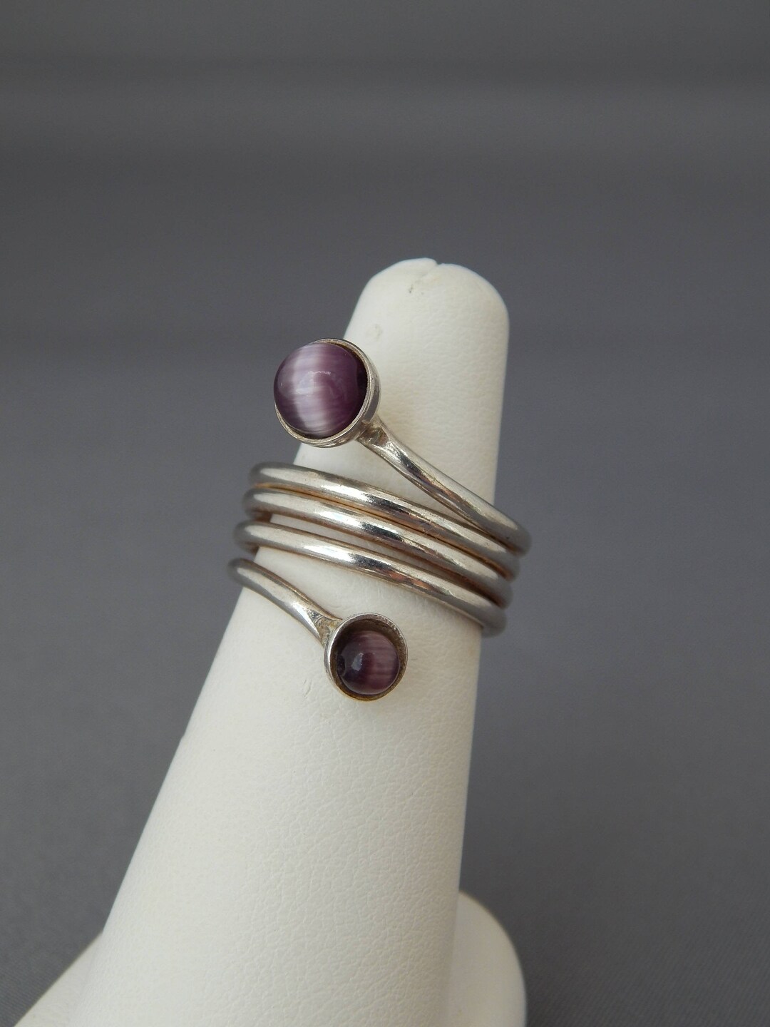 Vintage Sterling Silver Coil Ring Amethyst Cat's Eye Size 6 - Etsy