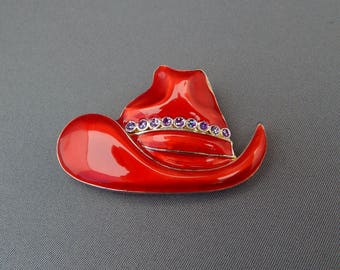 Vintage Rhinestone Enamel Red Hat Pin Brooch, Red Hat Society Pin, Red ...