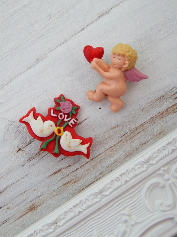 Valentine's Day Pins Set of 2, Lovebirds Pin, Cupi