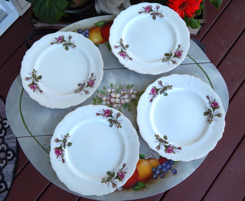 Pink Roses Plates Set of 4 Salad Plates 8 Pink Roses Etsy