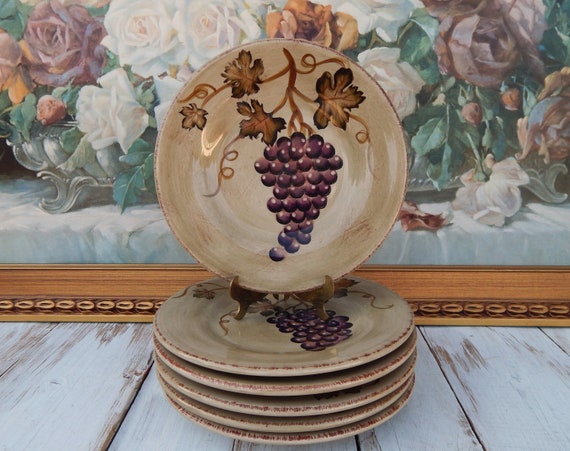 Vintage Salad Plates Z Gallerie Tuscan Style Hand-painted Grapes