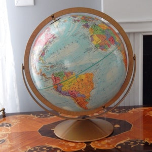 Vintage World Globe, 12&quot; Globe REPLOGLE World Nations, Big Earth Globe Metal Stand 2 Axis, Raised Relief World Globe Desk Office Study Decor
