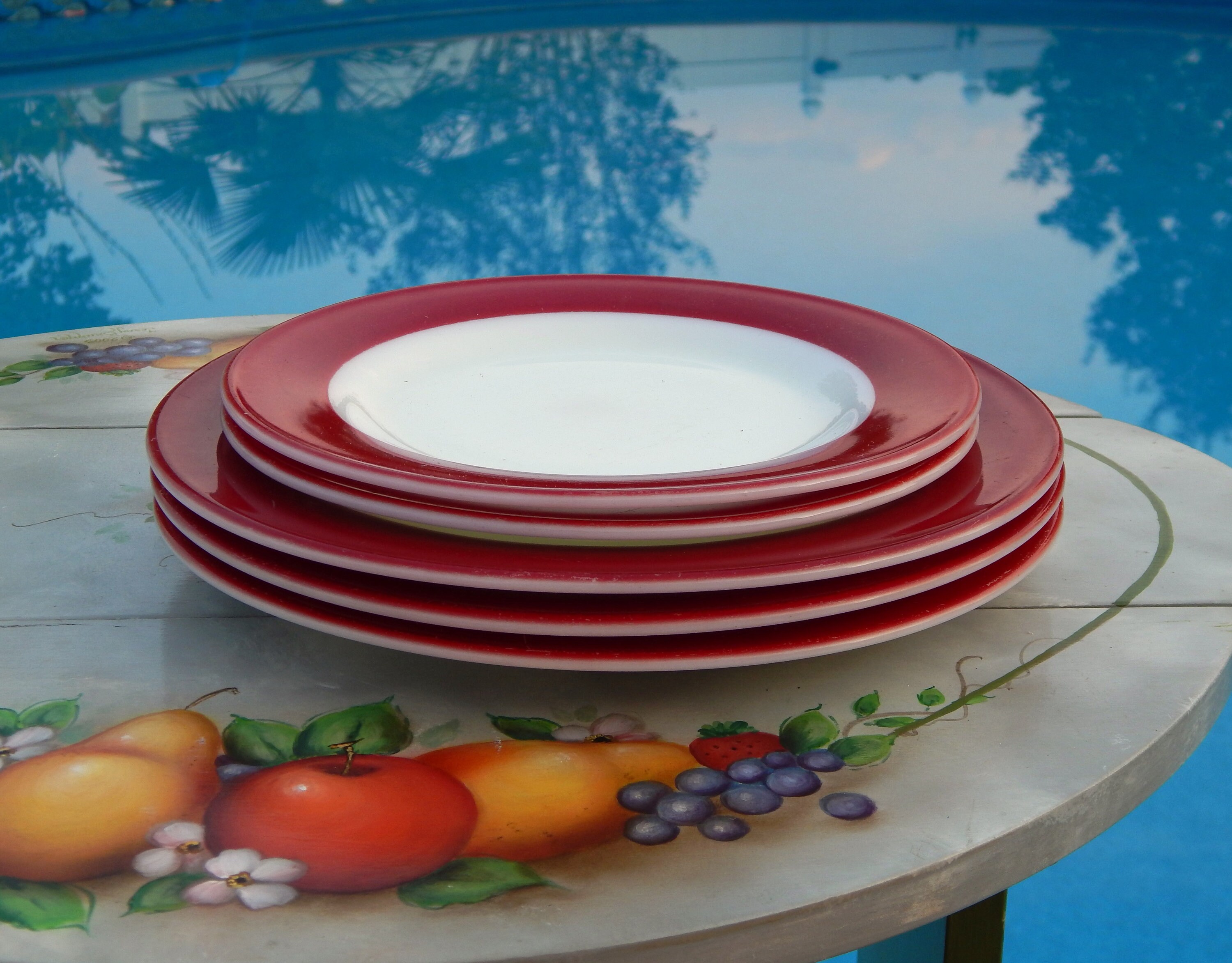 Vintage PYREX Plates Burgundy Red Band, Discontinued Pattern - Etsy