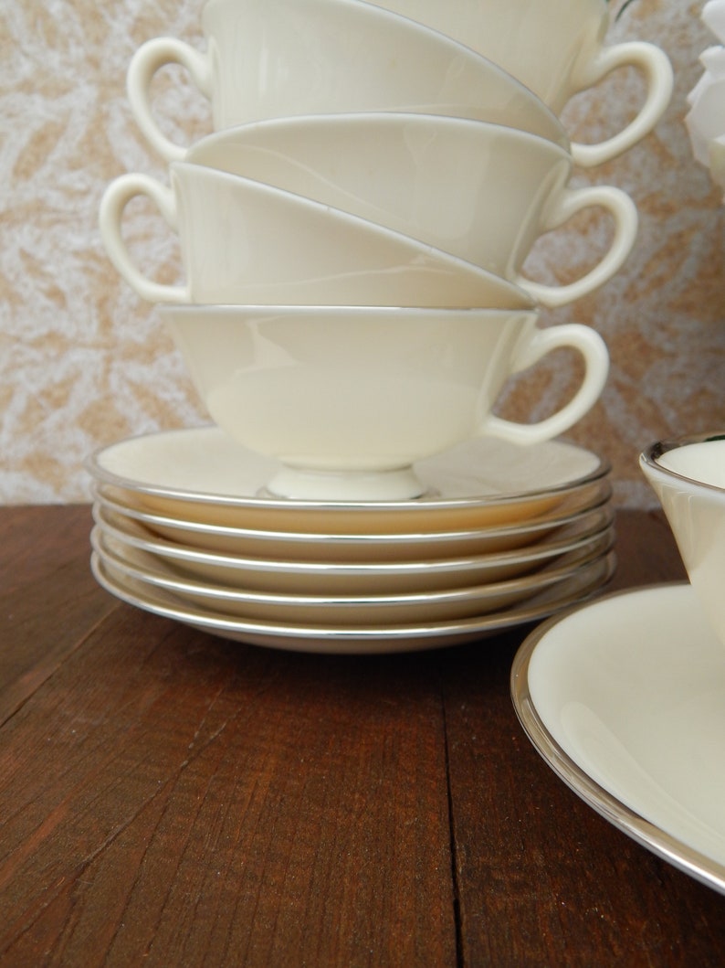 LENOX MONTCLAIR Tea Cups and Saucers Set of 6 White Footed Etsy