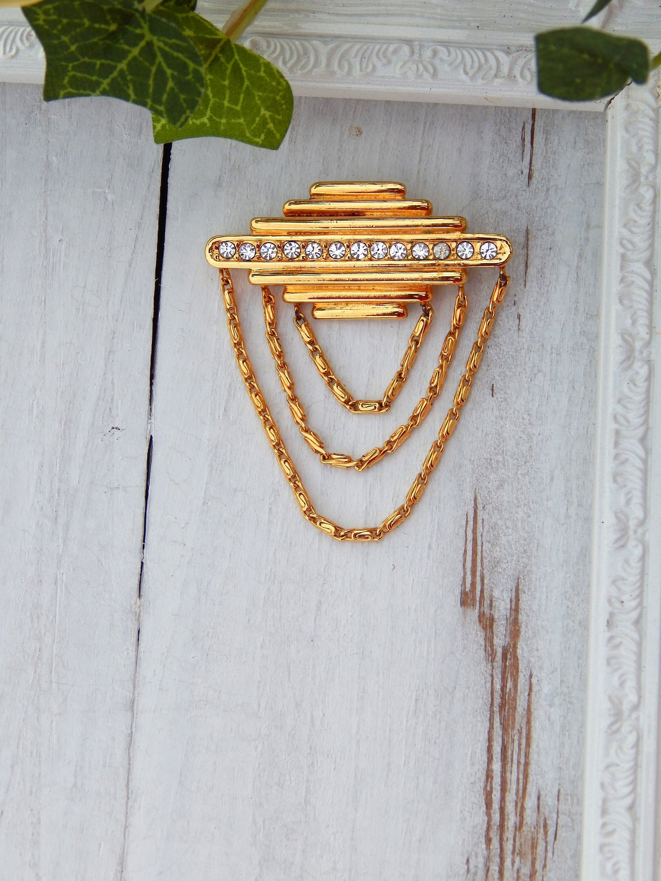 Broche Chaîne Chatelaine Vintage Signée Monet - Occasion, Bon état Avec Quelques Usures