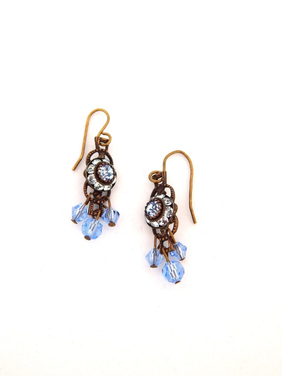 Blue Crystal Earrings, Victorian Style Earrings, … - image 1