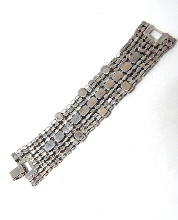 Blue Rhinestone Bracelet, Vintage Cuff Bracelet, Blue
