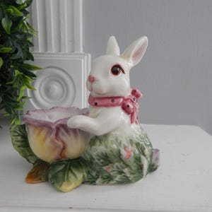 Vintage Easter Bunny Egg Holder Trinket Dish, Pansy Corner Ruby Collection, Hand-Painted
