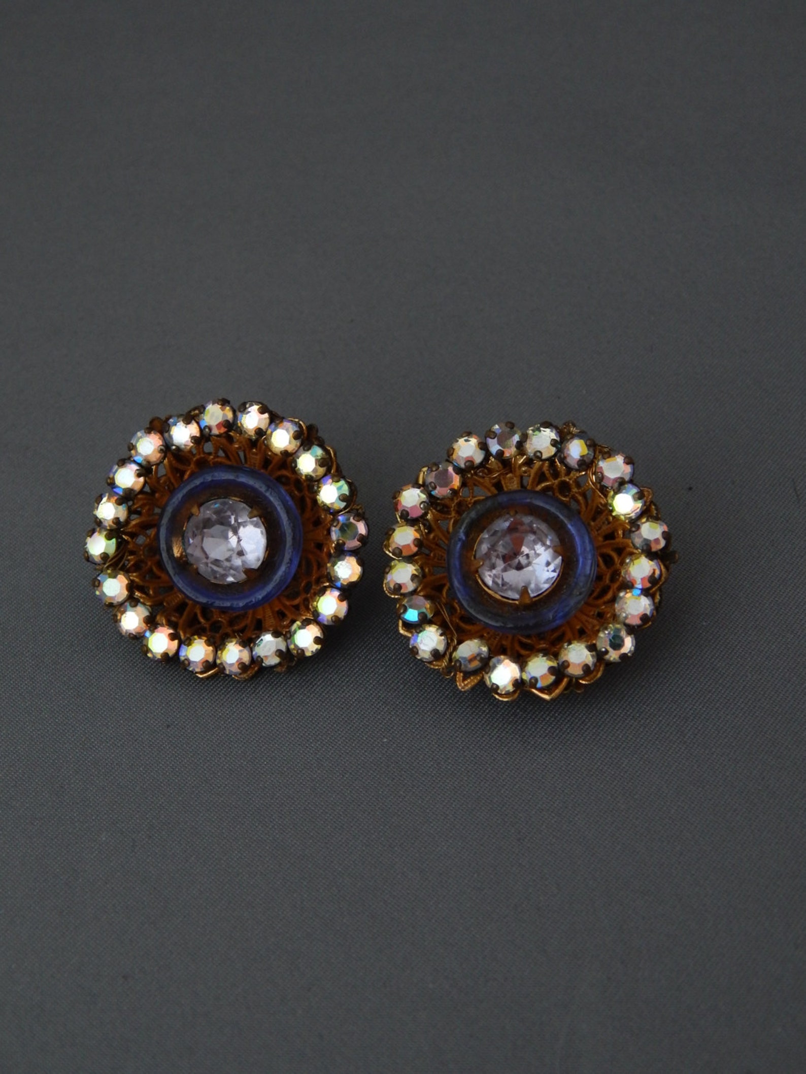 Vintage MIRIAM HASKELL Earrings ClipOns AB Rhinestone Etsy