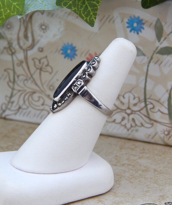 Silver Onyx Ring Size 7,  Sterling Silver Ring wi… - image 5