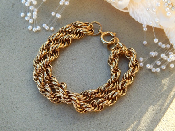 Vintage Bracelet Gold Tone Rope Chains - image 1