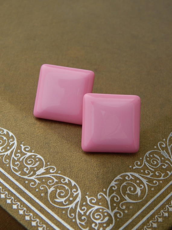 Pink Square Earrings Pierced, Pink Jewelry, Vintag