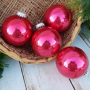 Vintage Pink Ornaments Krebs Set of 4, Raspberry Pink Shiny Glass Ball Ornaments, Mauve Ball Ornaments, Pink Christmas Ornaments